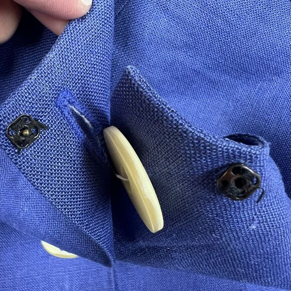 Vintage Brooks Brothers Blue Dress Linen Made In USA Sz 8 50s 60s Pearl Buttons - Picture 12 of 14